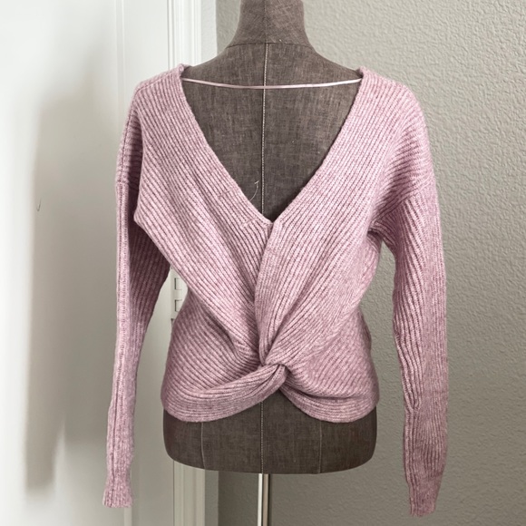Anthropologie Angel Of the North Cropped Sweater Purple Twist Back Wool S NWT - Picture 7 of 11